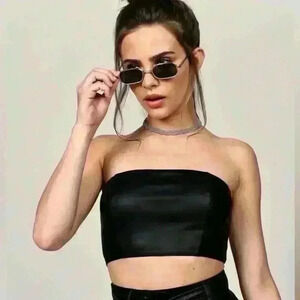 RACHEL TUBE TOP - BLACK Faux Leather